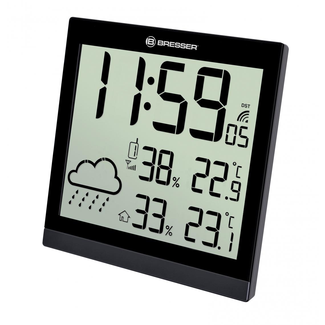 Bresser - Horloge murale noire avec grand écran LCD et prévisions météos 24h - Bresser - Météo connectée