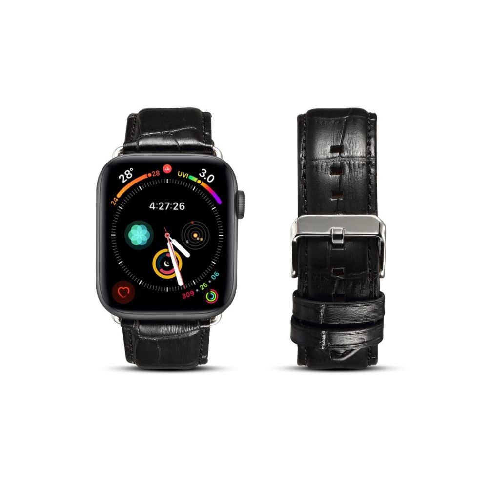 Wewoo - Pour Apple Watch Series 5 & 4 40 mm / 3 & 2 & 1 38 mm cuir de vachette Crocodile Texture Strap Bracelet de montre noir - Accessoires Apple Watch