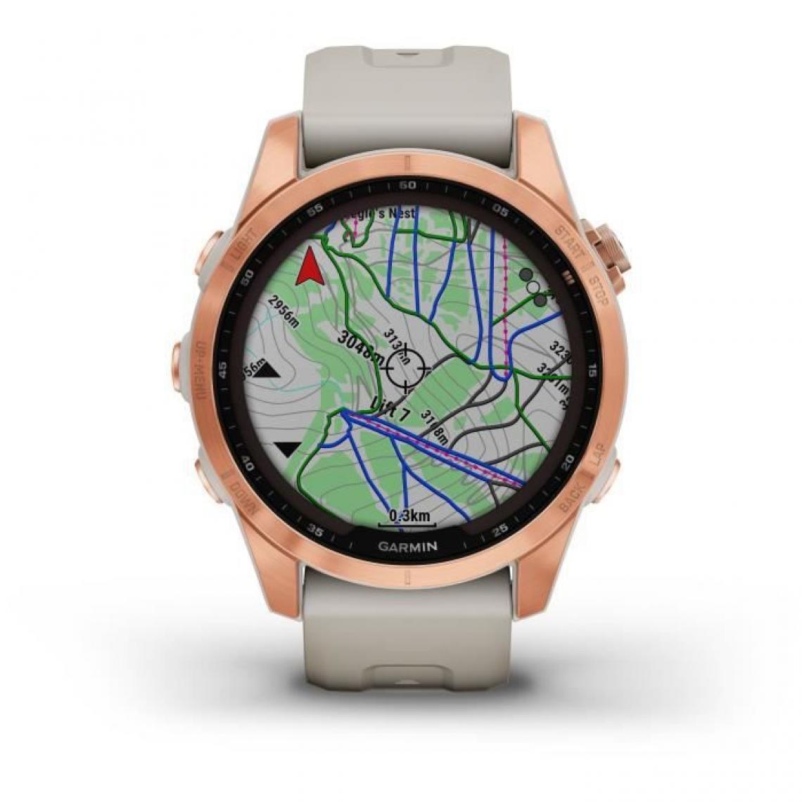 Garmin - GARMIN Fenix 7S Solar - Montre GPS de sport connectée - Rose Gold avec bracelet beige sable - Montre connectée