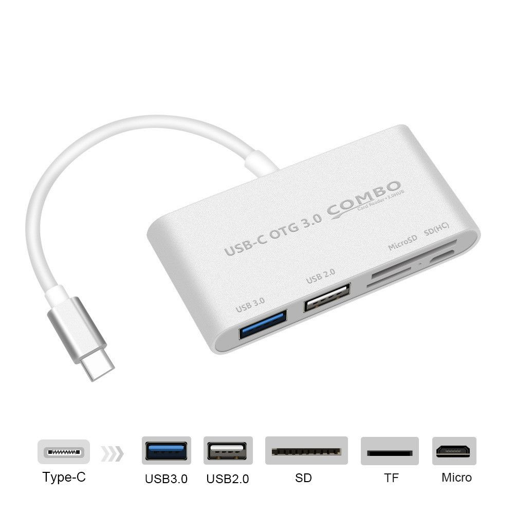 Shot - Adaptateur 5 en 1 pour Mac Thunderbolt 3 Type C USB-C Lecteur de cartes SD TF USB 2.0 3.0 Micro-USB (ARGENT) - Autres accessoires smartphone