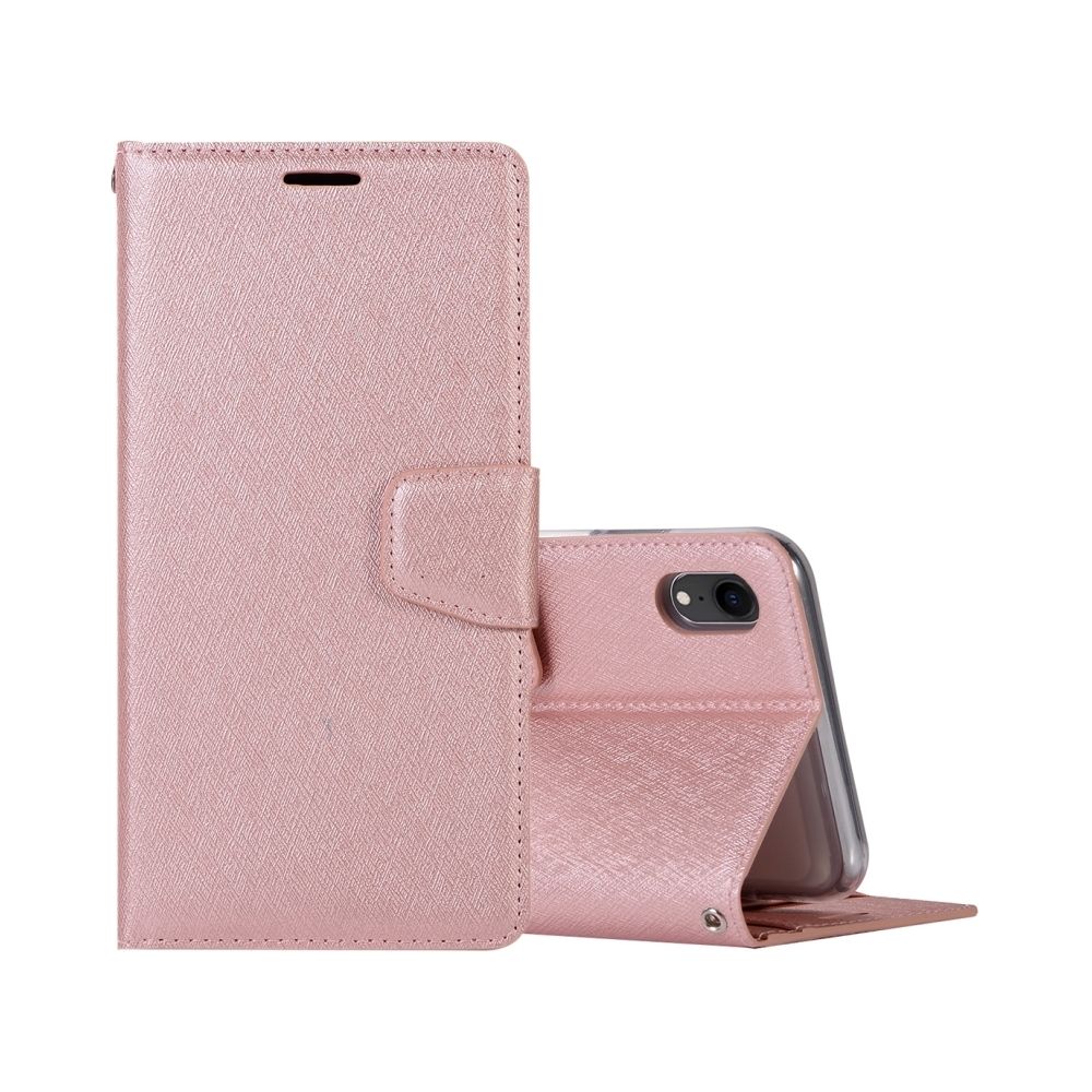 Wewoo - Etui à rabat horizontal en soie pour iPhone XR, avec porte-cartes et porte-monnaie et cadre photo (Or rose) - Coque, étui smartphone