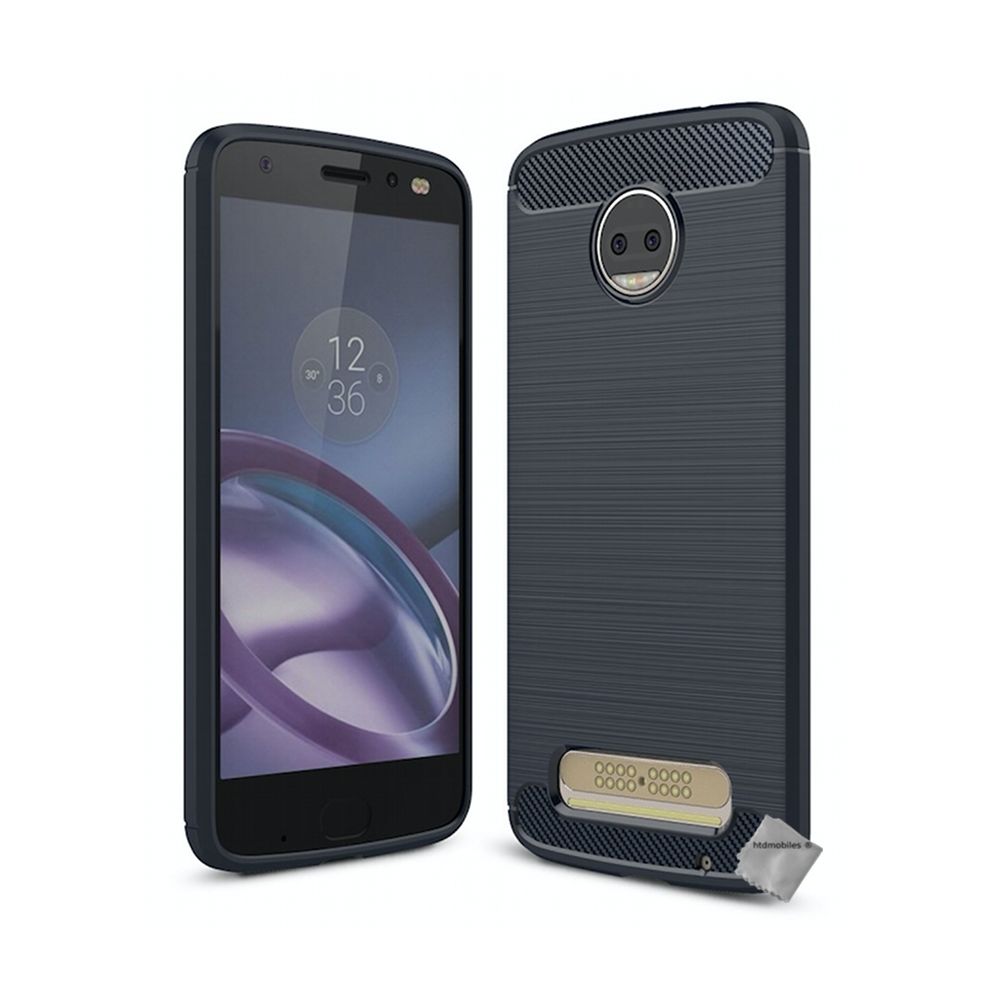 Htdmobiles - Housse etui coque silicone gel carbone pour Motorola Moto Z2 Force + film ecran - BLEU FONCE - Autres accessoires smartphone