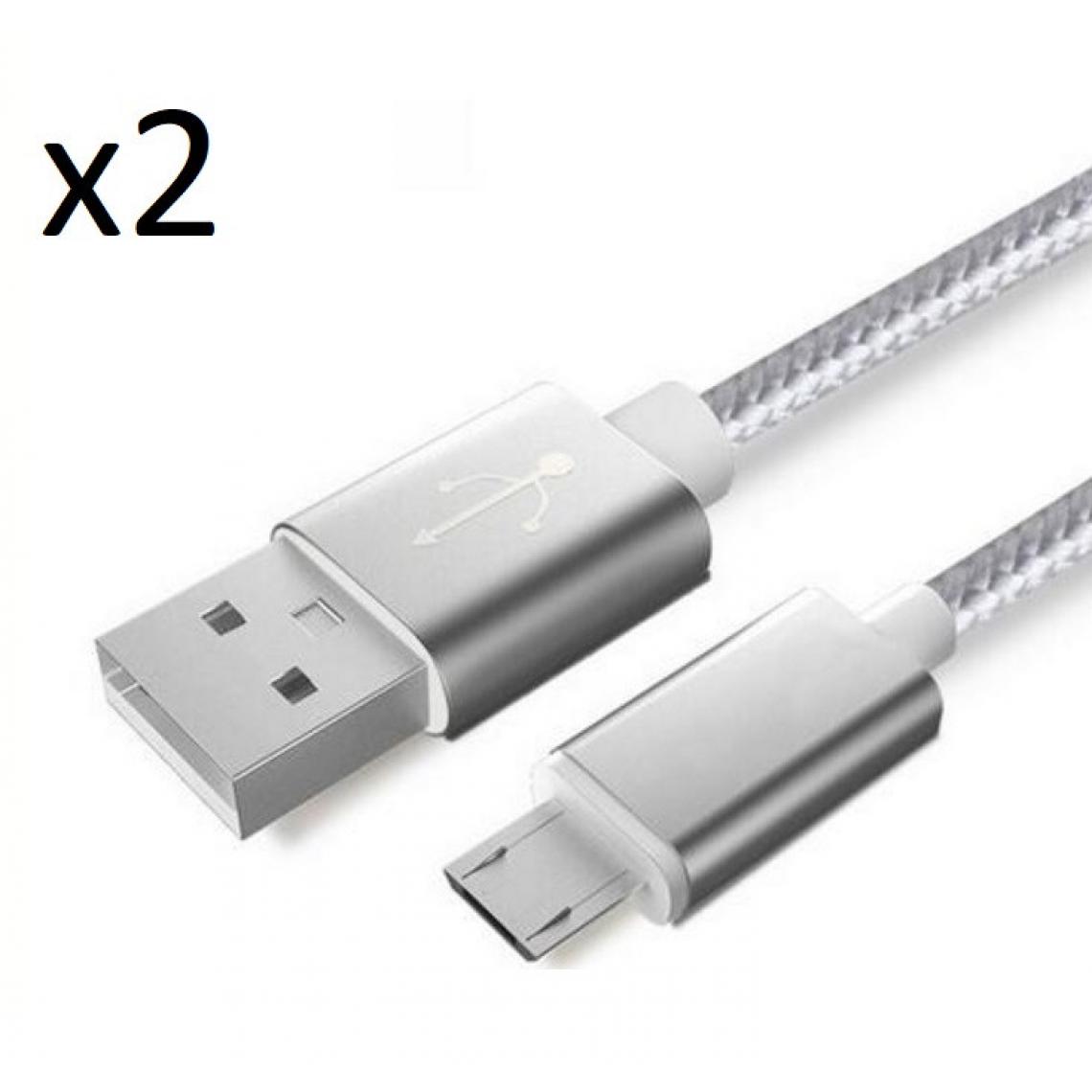 Shot - Pack de 2 Cables Metal Nylon Micro USB pour XIAOMI Redmi Note 6 Smartphone Android Chargeur (ARGENT) - Chargeur secteur téléphone