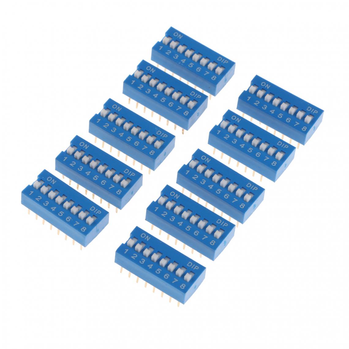 marque generique - 10pcs 2.54mm Pitch 8 Positions 16 Broches Bleu Dip Dil ââinterrupteur à Bascule 8 Bits - Interrupteur connecté
