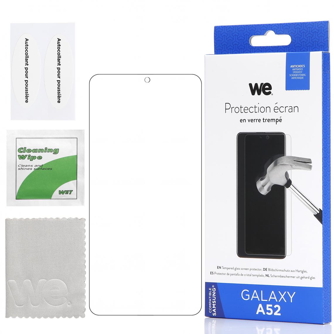 We - WE Verre Trempé pour Samsung Galaxy A52- Film Protection écran Anti-Rayures - Anti-Bulles d'air Ultra Résistant - Dureté 9H Glass - Coque, étui smartphone