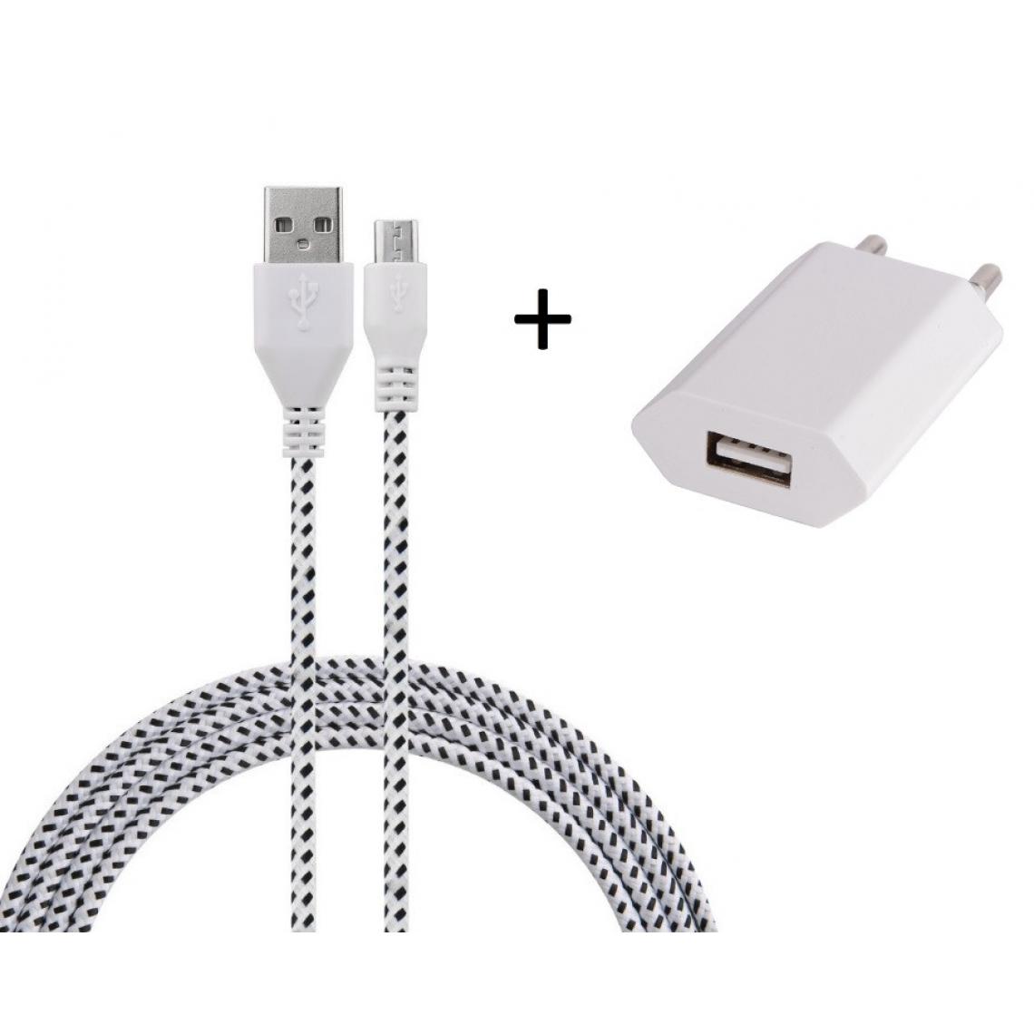Shot - Pack Chargeur pour WIKO View 4 Smartphone Micro USB (Cable Tresse 3m Chargeur + Prise Secteur USB) Murale Android (BLANC) - Chargeur secteur téléphone