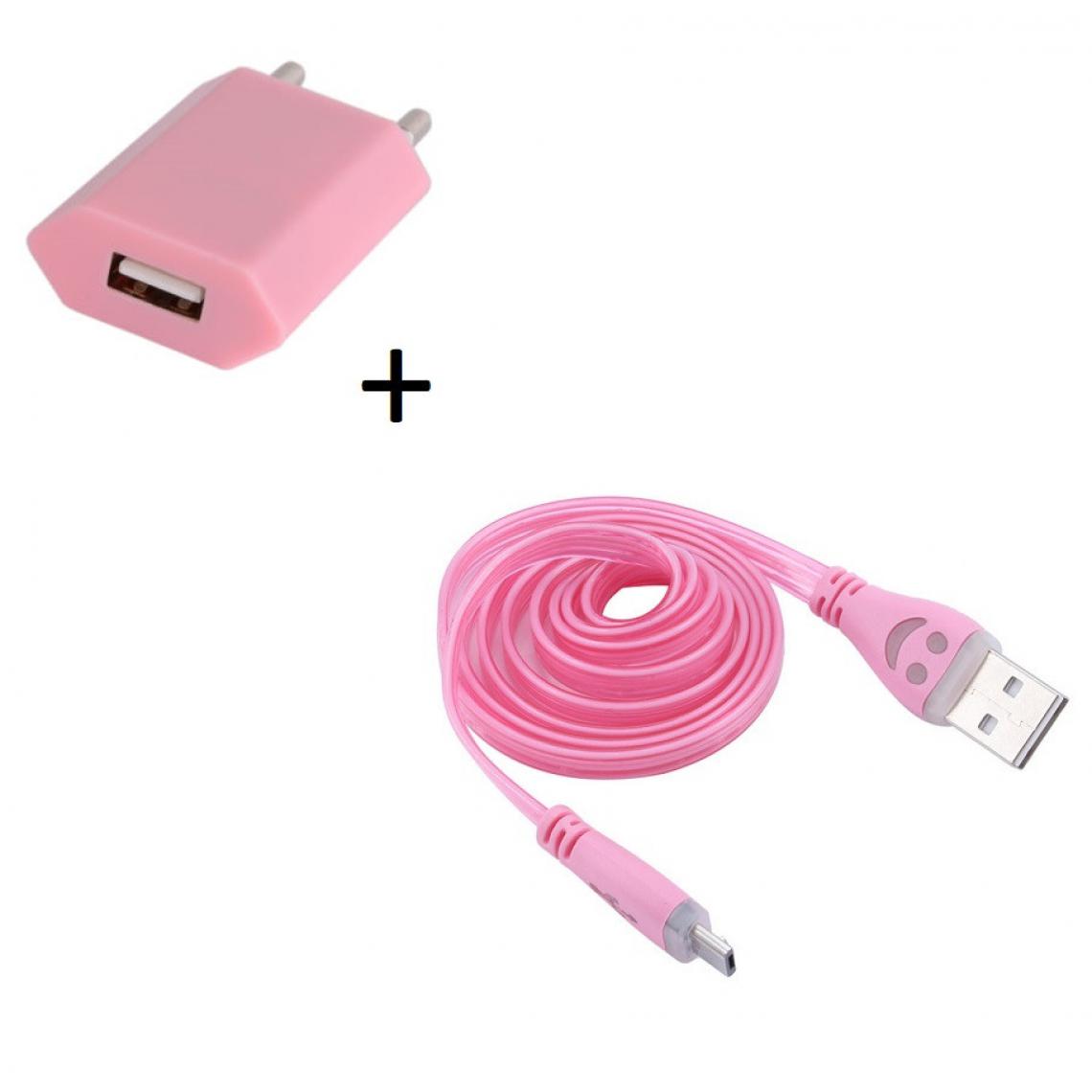 Shot - Pack Chargeur pour Enceinte Bose SoundWear Companion Smartphone Micro USB (Cable Smiley LED + Prise Secteur USB) Android Connect (ROSE PALE) - Chargeur secteur téléphone