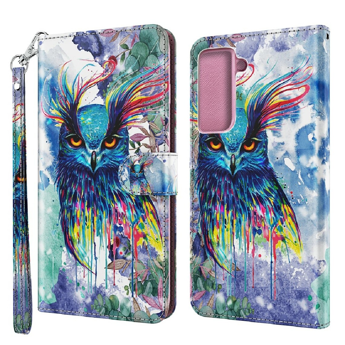 Other - Etui en PU impression de motif de décor de tache lumineuse avec support et sangle oiseau colorisé pour votre Samsung Galaxy S30/S21 - Coque, étui smartphone