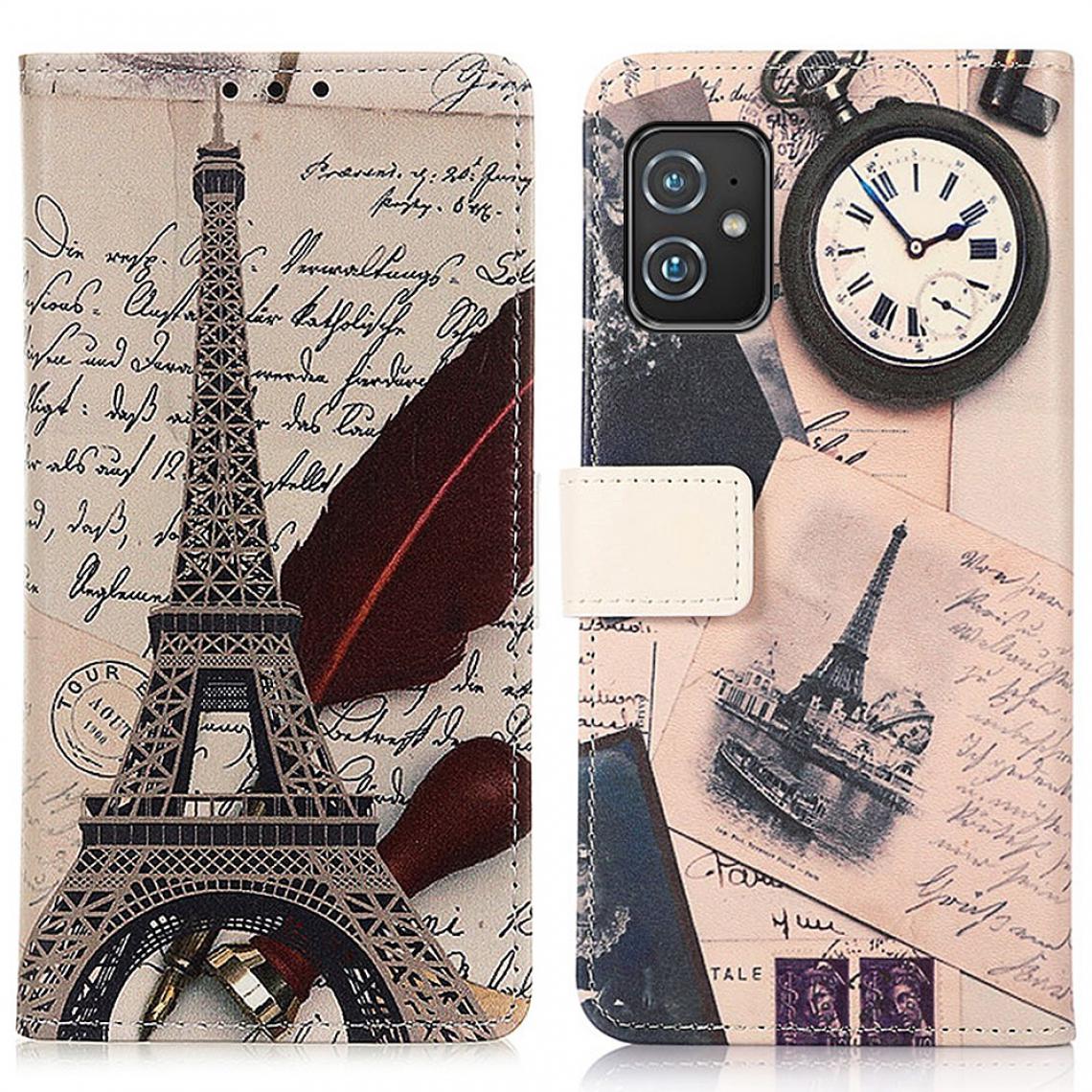 Other - Etui en PU Impression de motifs avec support Tour Eiffel et Plume pour votre Asus Zenfone 8 - Coque, étui smartphone