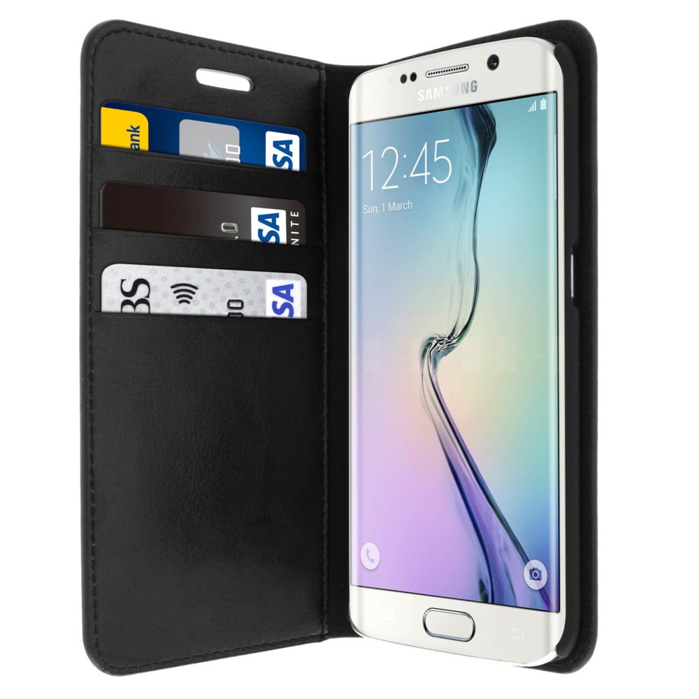 Avizar - Étui Galaxy S6 Edge en cuir veritable et finition surpiqué - Noir - Coque, étui smartphone
