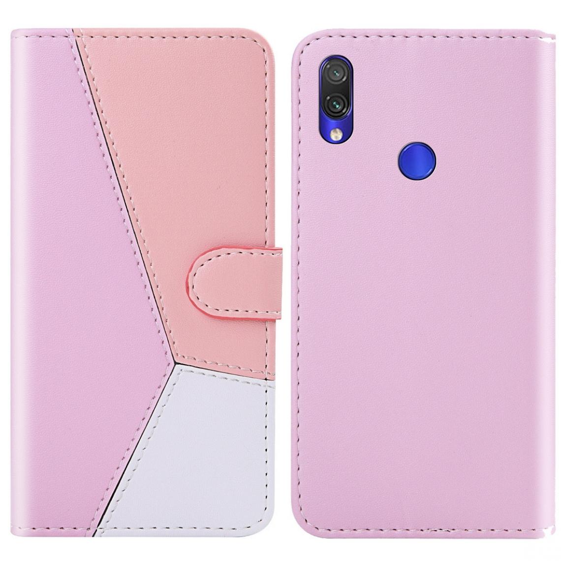 Wewoo - Housse Coque Pour Xiaomi Redmi 7 tricolore couture horizontale Flip TPU + PU étui en cuir avec titulaire et fentes cartes et portefeuille rose - Coque, étui smartphone