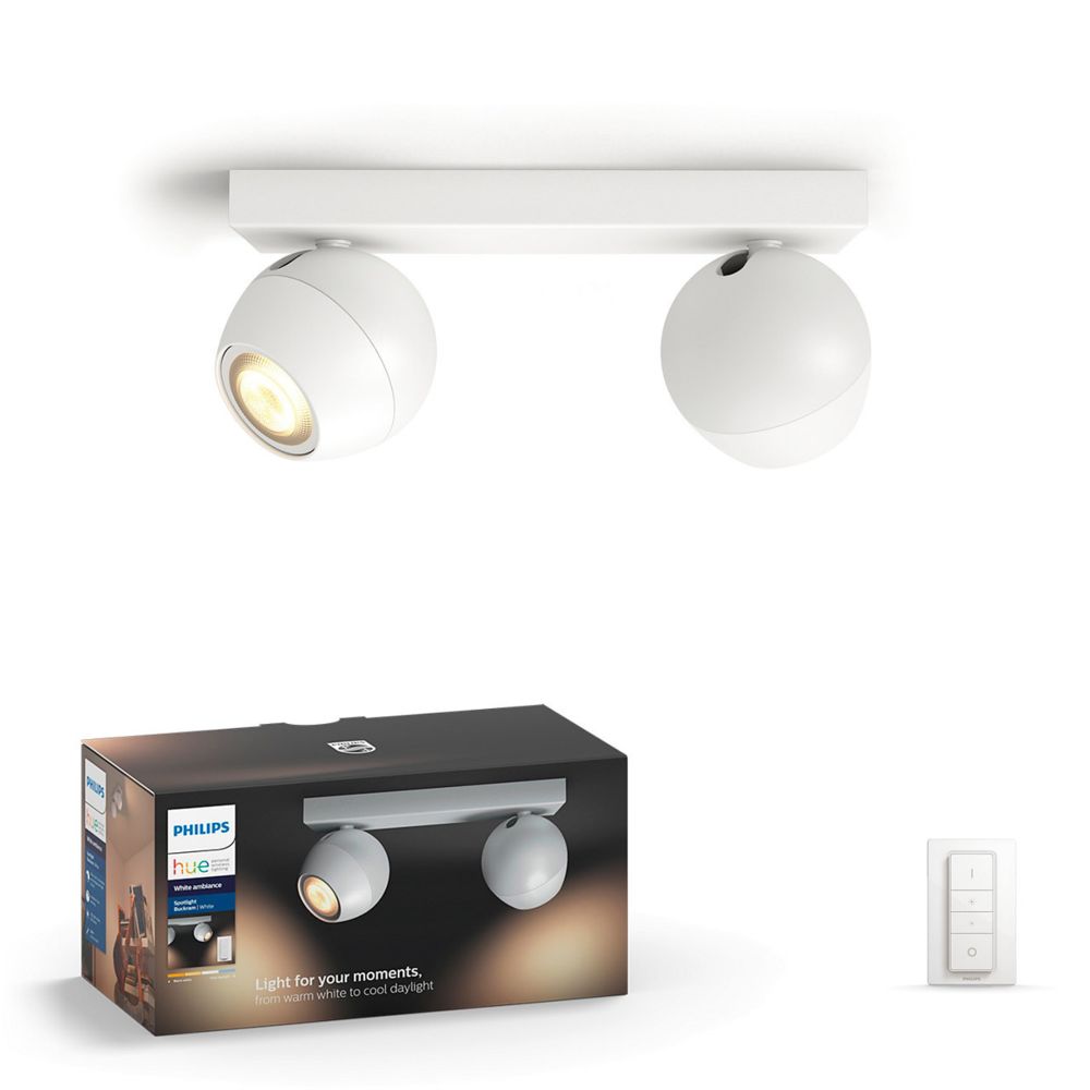 Philips Hue - White Ambiance BUCKRAM Spot barre tube 2x5.5W - Blanc (télécommande incluse) - Lampe connectée