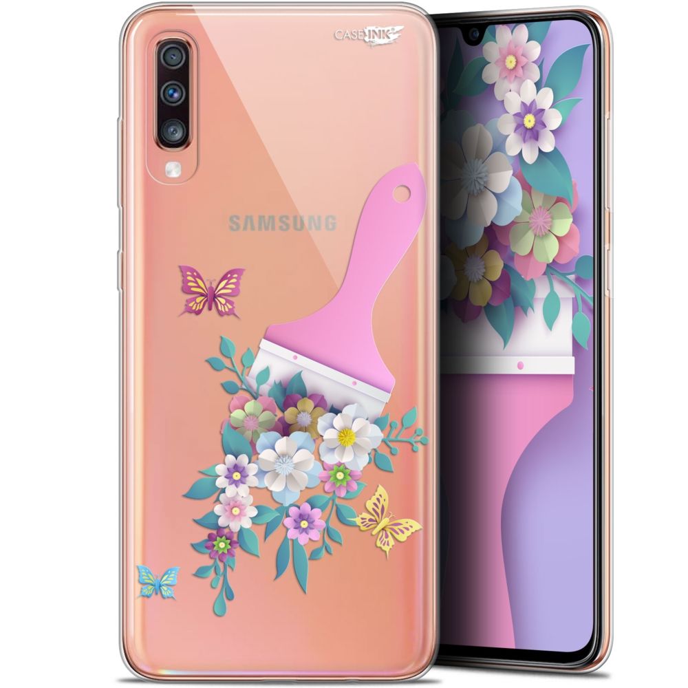 Caseink - Coque arrière Samsung Galaxy A70 (6.7 ) Gel HD [ Nouvelle Collection - Souple - Antichoc - Imprimé en France] Pinceau à Fleurs - Coque, étui smartphone