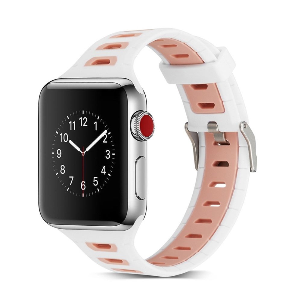 Wewoo - Bracelet en silicone bicolore forme de T pour Apple Watch séries 3 et 2 & 1 42 mm rose + blanc - Accessoires montres connectées