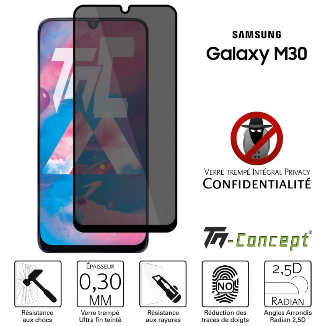Tm Concept - Verre trempé teinté - Samsung Galaxy M30 - Noir - intégral - TM Concept® - Protection écran smartphone