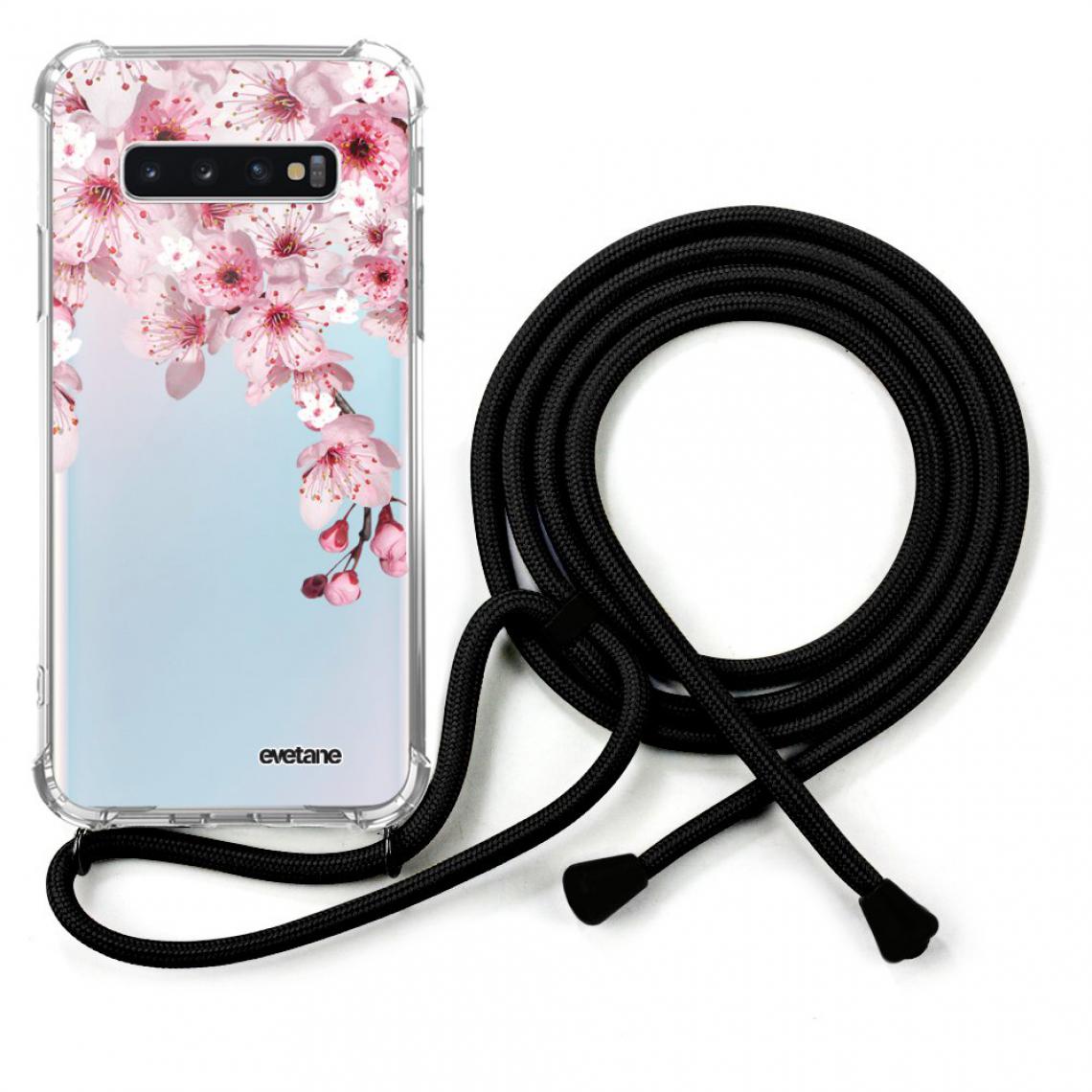 Evetane - Coque Samsung Galaxy S10 coque avec cordon transparente Cerisier - Coque, étui smartphone