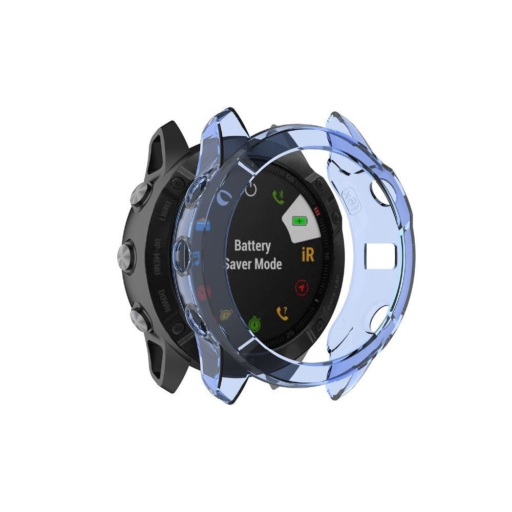 Wewoo - Boîtier de montre Pour Garmin Fenix 6X / 6X Pro Étui de protection en TPU avec demi-couverture Bleu transparent - Accessoires montres connectées