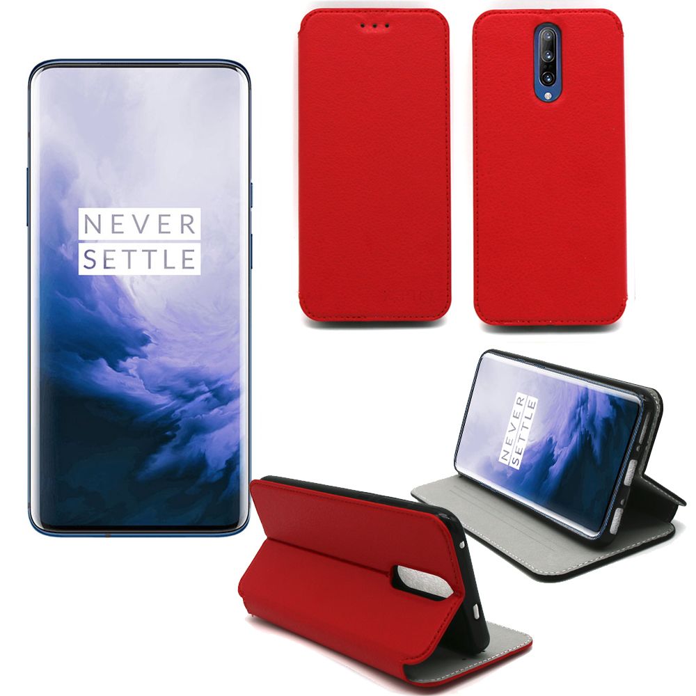 Xeptio - Housse One Plus 7T PRO rouge - Etui Coque OnePlus 7T PRO Protection antichoc à rabat Smartphone 2019 - Accessoires Pochette Case - Protection écran smartphone