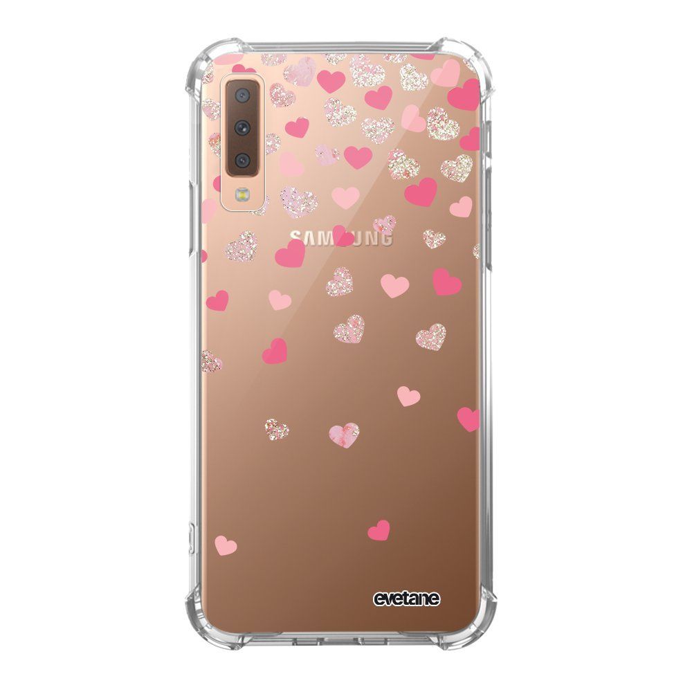 Evetane - Coque Samsung Galaxy A7 2018 anti-choc souple avec angles renforcés transparente Coeurs en confettis Evetane - Coque, étui smartphone