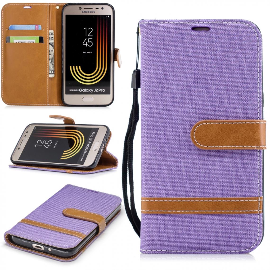 Wewoo - Housse Coque Étui en cuir de couleur assortie à la texture de denim pour Galaxy J2 Proavec support et logements cartesportefeuille et lanière violet - Coque, étui smartphone