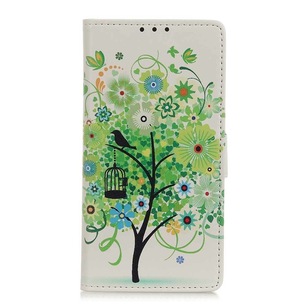 marque generique - Etui en PU support motif imprimé fleurs vertes arbre arbre cage d'oiseau pour votre Samsung Galaxy A50 - Coque, étui smartphone