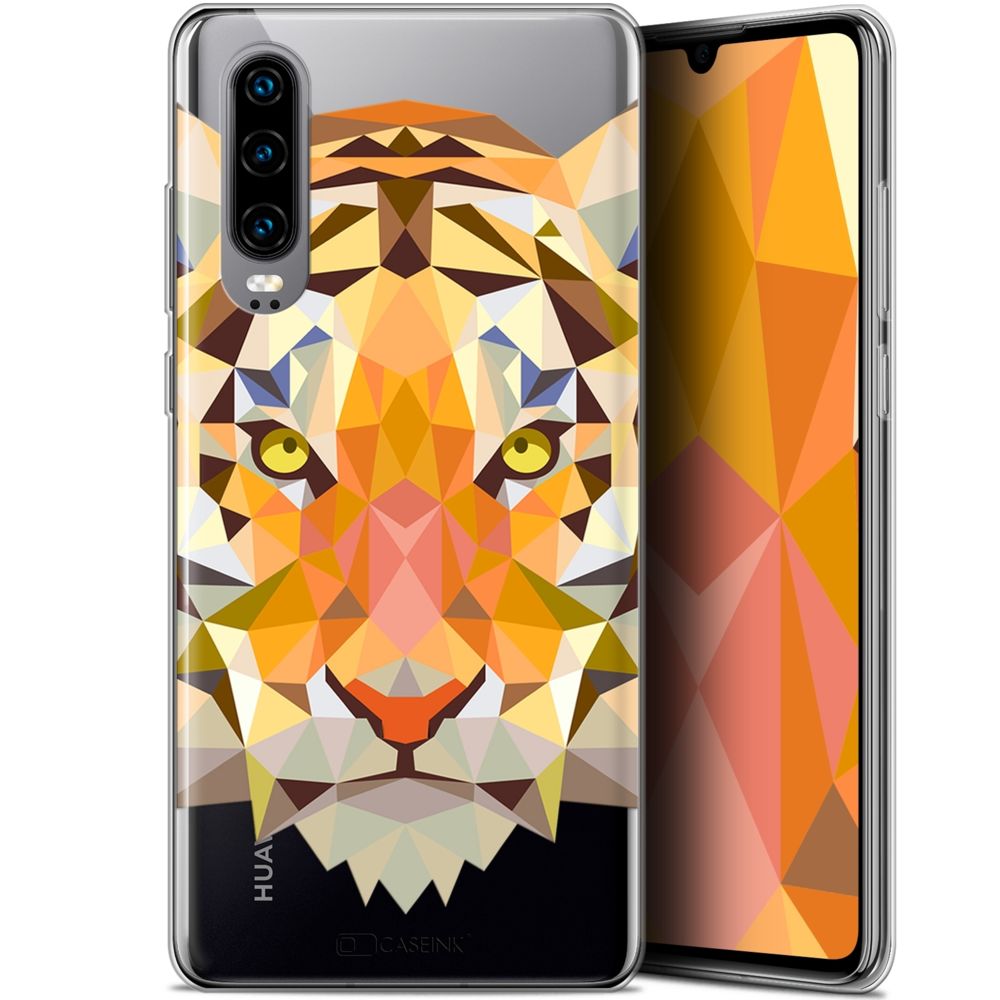 Caseink - Coque Pour Huawei P30 (6.1 ) [Gel HD Polygon Series Animal - Souple - Ultra Fin - Imprimé en France] Tigre - Coque, étui smartphone