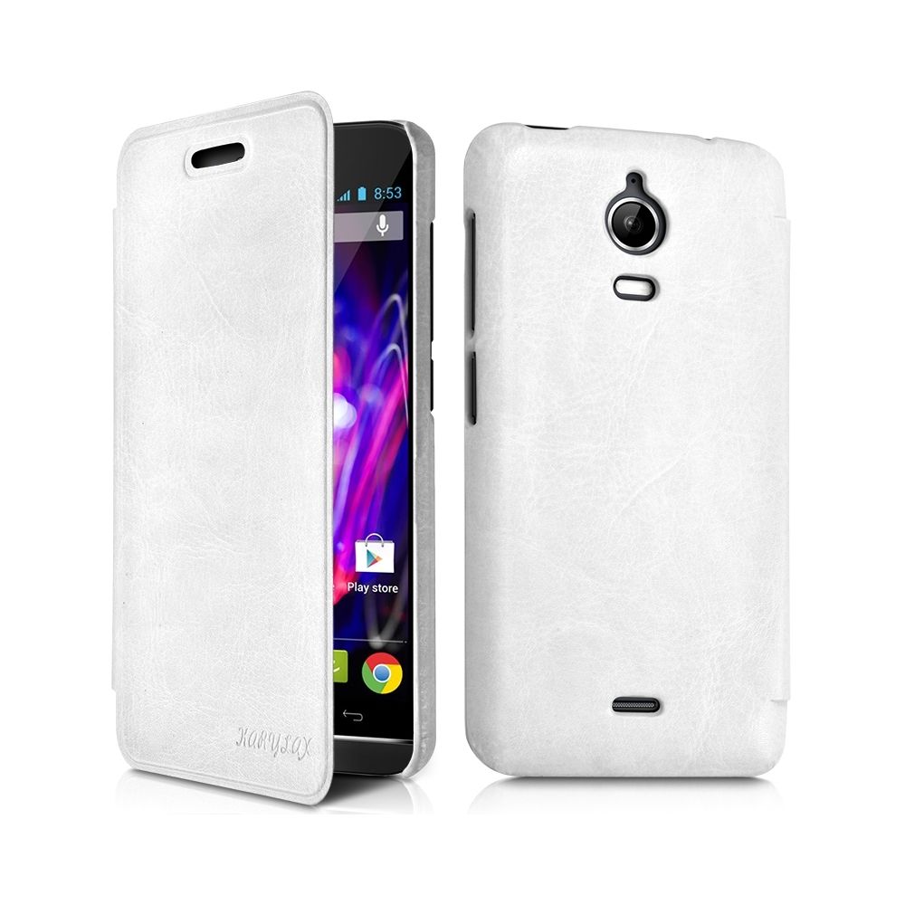 Karylax - Housse Coque Etui à rabat latéral Couleur Blanc pour Wiko Wax 4G + Film de protection - Autres accessoires smartphone
