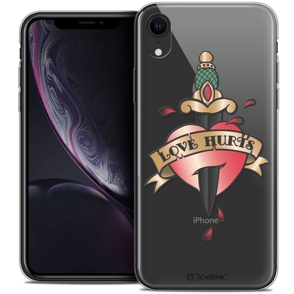 Caseink - Coque Housse Etui Apple iPhone Xr (6.1 ) [Crystal Gel HD Collection Tatoo Lover Design Love Hurts - Souple - Ultra Fin - Imprimé en France] - Coque, étui smartphone