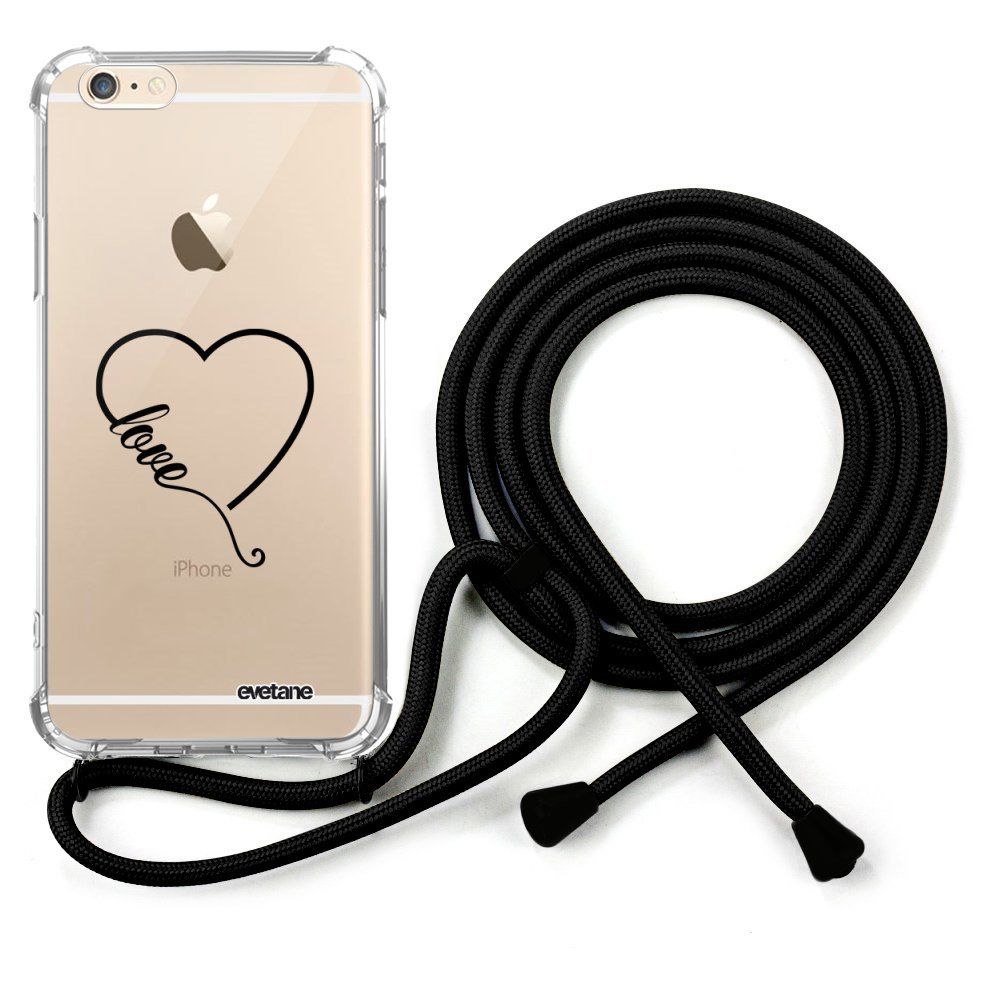 Evetane - Coque cordon compatible avec iPhone 6/6S cordon noir Dessin Coeur love Evetane. - Coque, étui smartphone