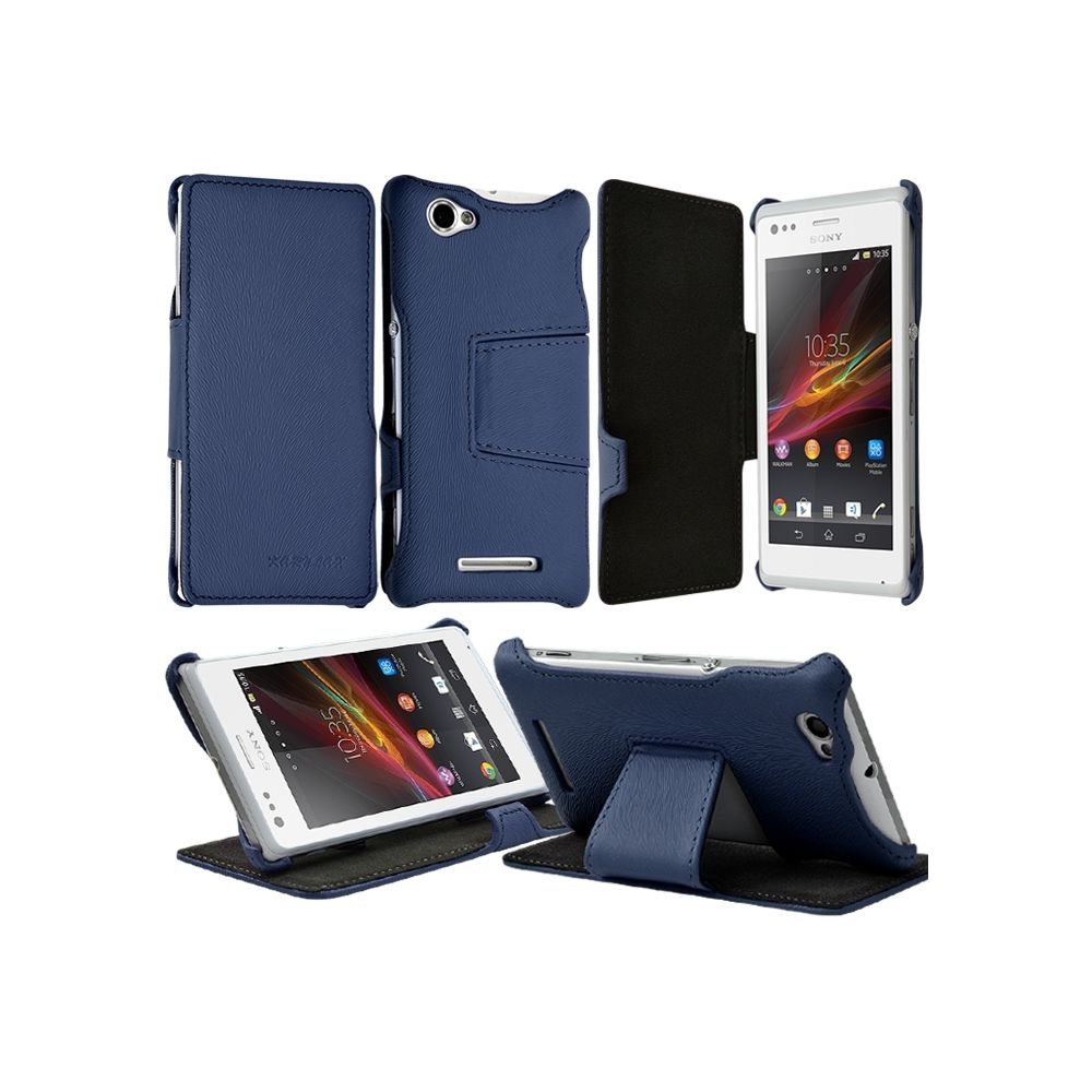 Karylax - Coque Housse Etui avec Rabat Latéral Fonction Support pour Sony Xperia M couleur Bleu + Film de Protection - Autres accessoires smartphone