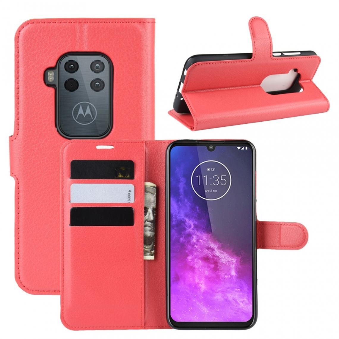 Wewoo - Housse Coque Etui en cuir à rabat horizontal avec texture Litchi pour Motorola One fente portefeuille et porte-cartes Rouge - Coque, étui smartphone