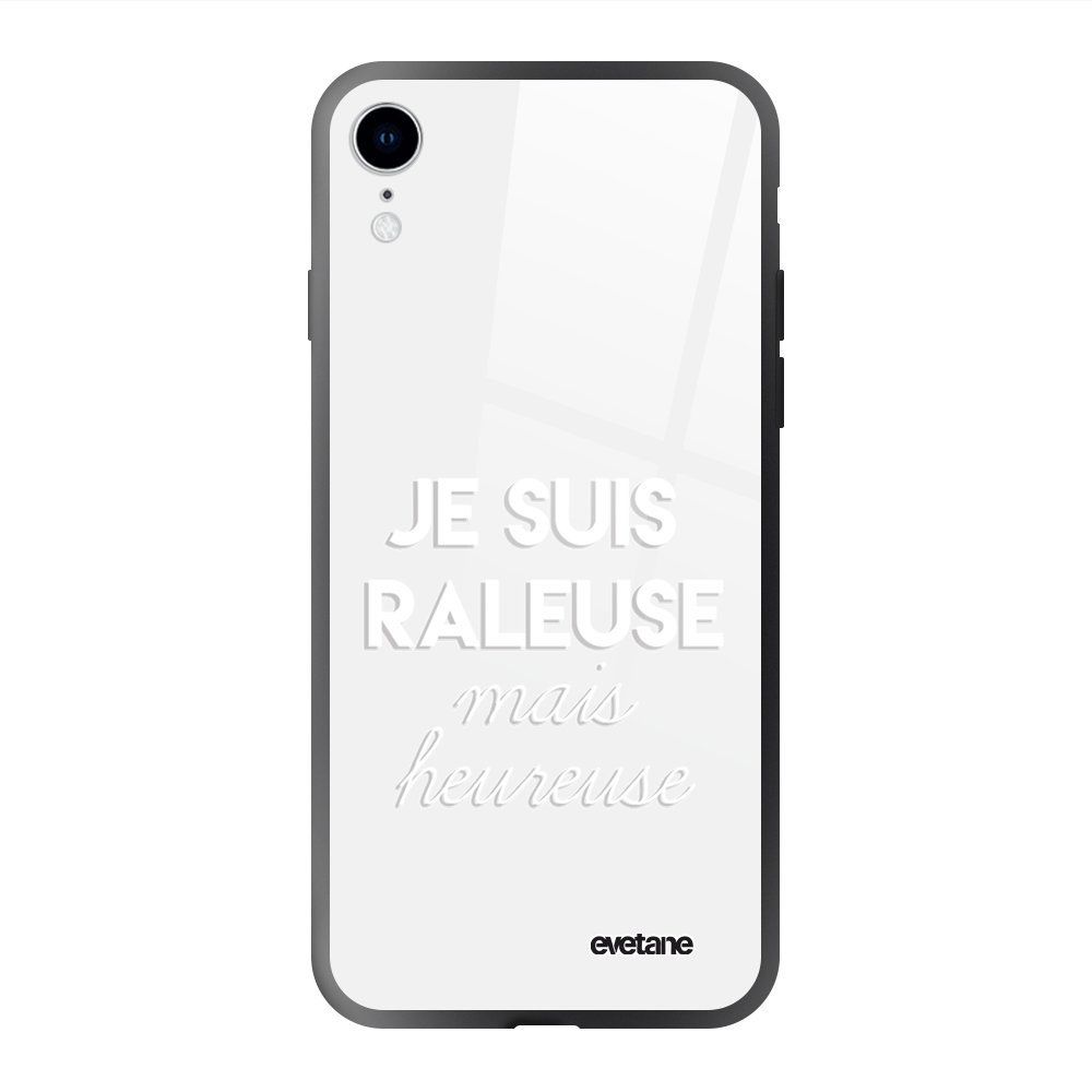 Evetane - Coque iPhone XR soft touch noir effet glossy Raleuse mais heureuse blanc Design Evetane - Coque, étui smartphone