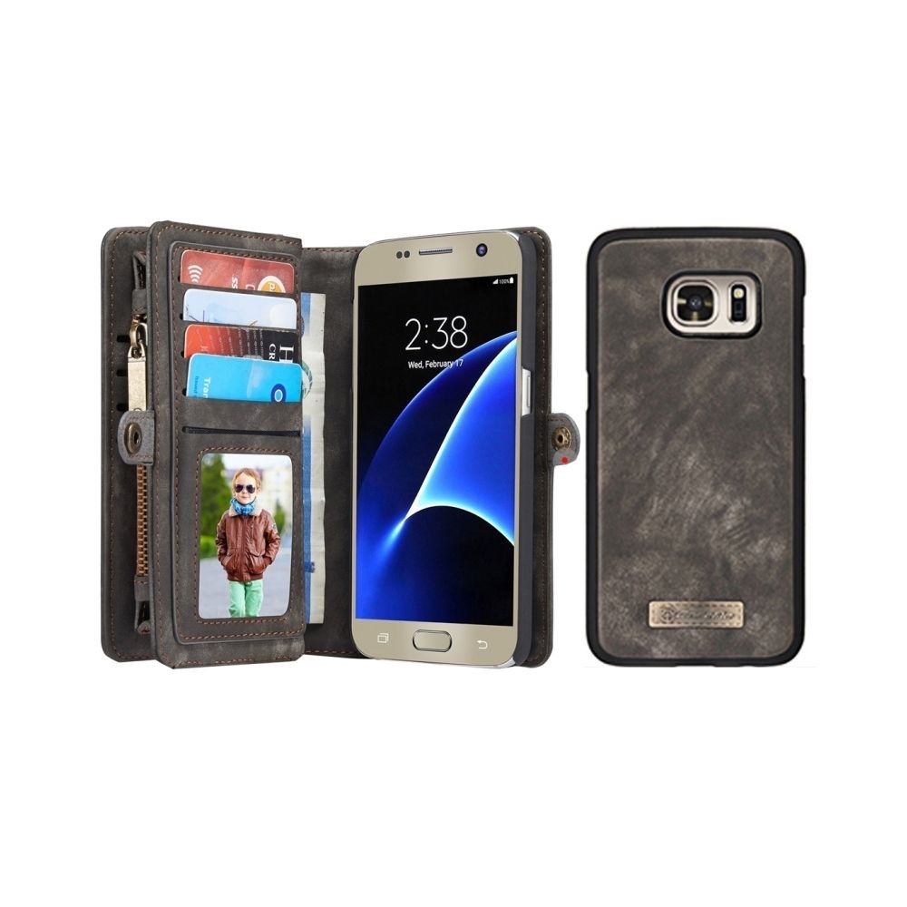 Wewoo - Housse Étui noir pour Samsung Galaxy S7 / G930 multifonctionnel en cuir avec porte-monnaie magnétique détachable dos PC Case & 10 emplacements cartes et 3 encaissements 2 cadres photo 1 portefeuille à glissière 3 fermoirs magnétiques support - Coque, étui smartphone
