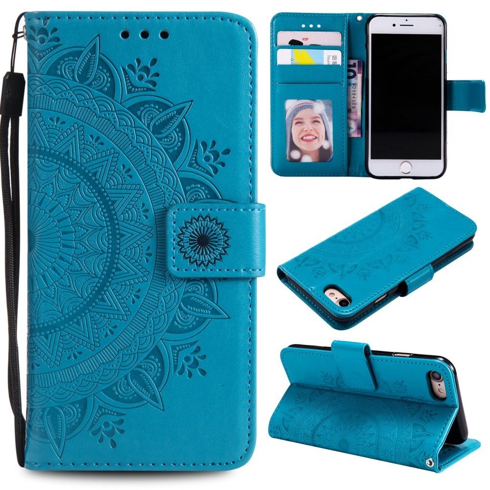 marque generique - Etui en PU fleur avec support bleu pour votre Apple iPhone 7/8 4.7 pouces - Coque, étui smartphone