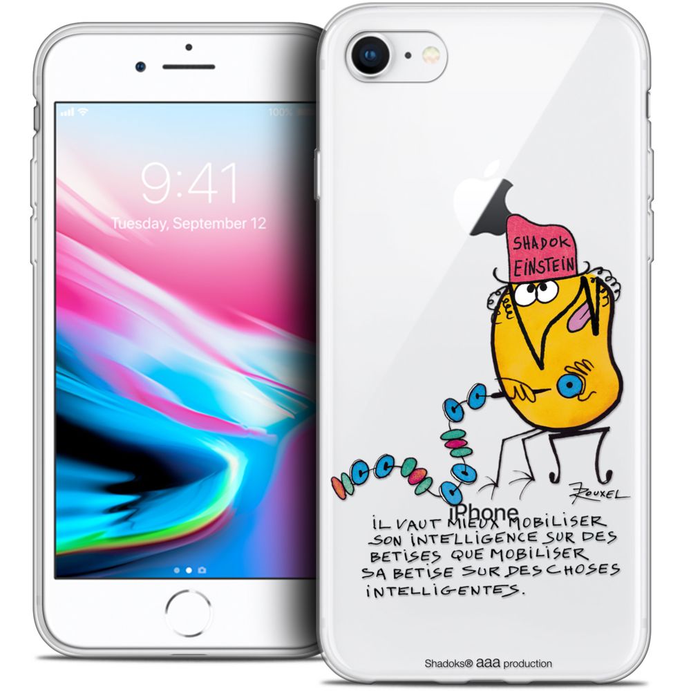 Caseink - Coque Housse Etui Apple iPhone 8 (4.7 ) [Crystal Gel HD Collection Les Shadoks ? Design Einstein - Souple - Ultra Fin - Imprimé en France] - Coque, étui smartphone