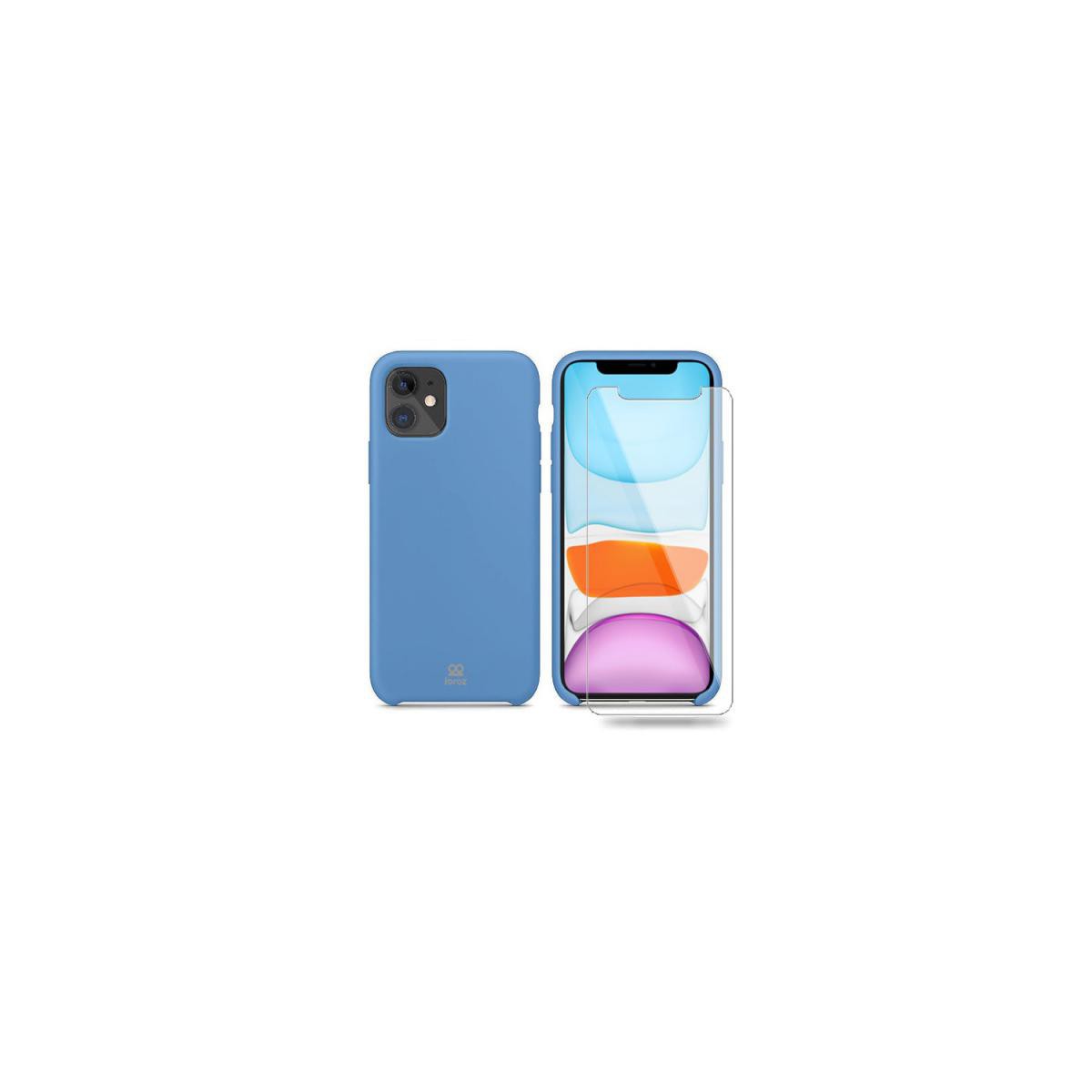 Ibroz - Ibroz Coque silicone bleu ciel + Verre trempé pour iPhone 11 - Coque, étui smartphone