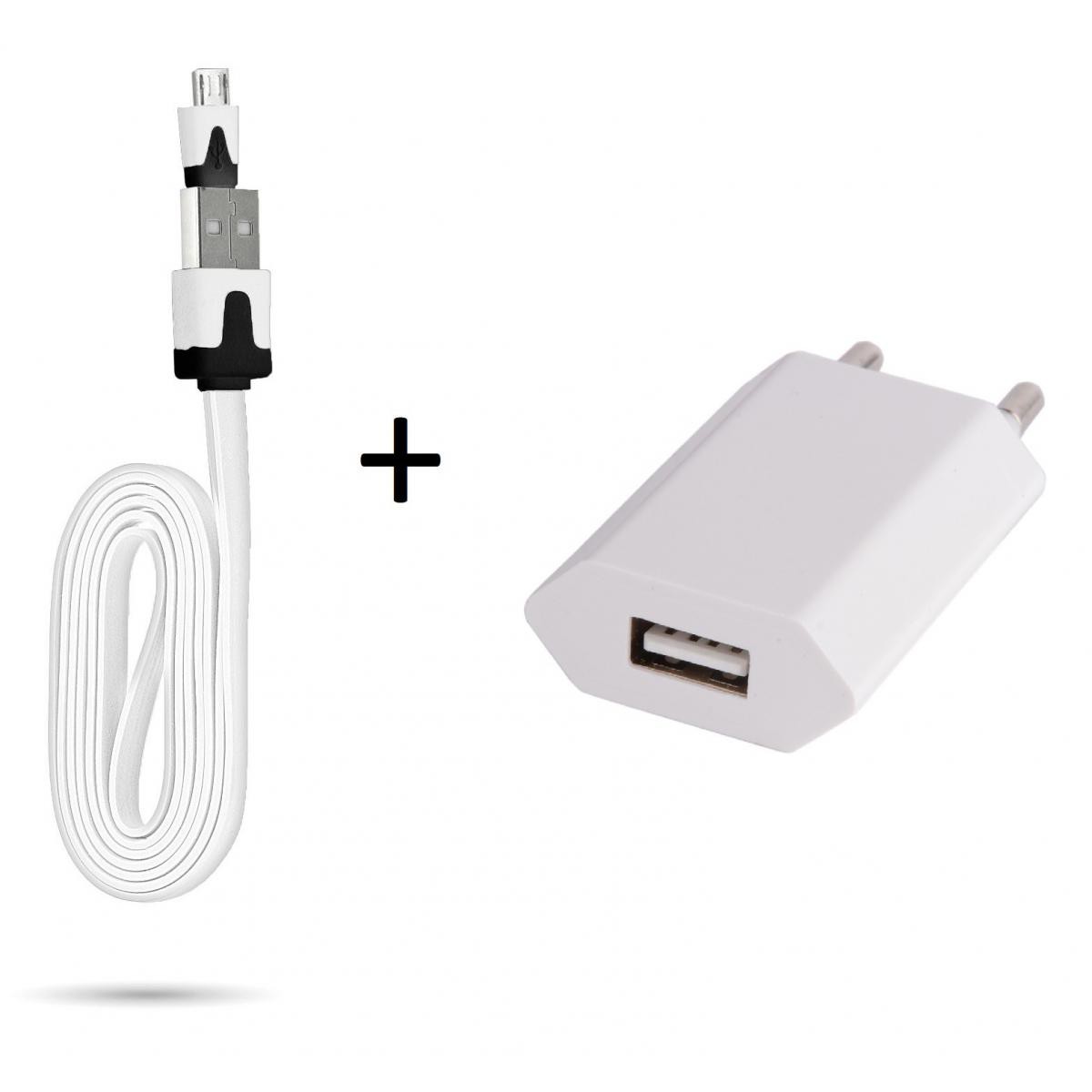 Shot - Cable Noodle 1m Chargeur + Prise Secteur pour MOTOROLA moto e6 PLUS Smartphone Micro USB Murale Pack Android (BLANC) - Chargeur secteur téléphone