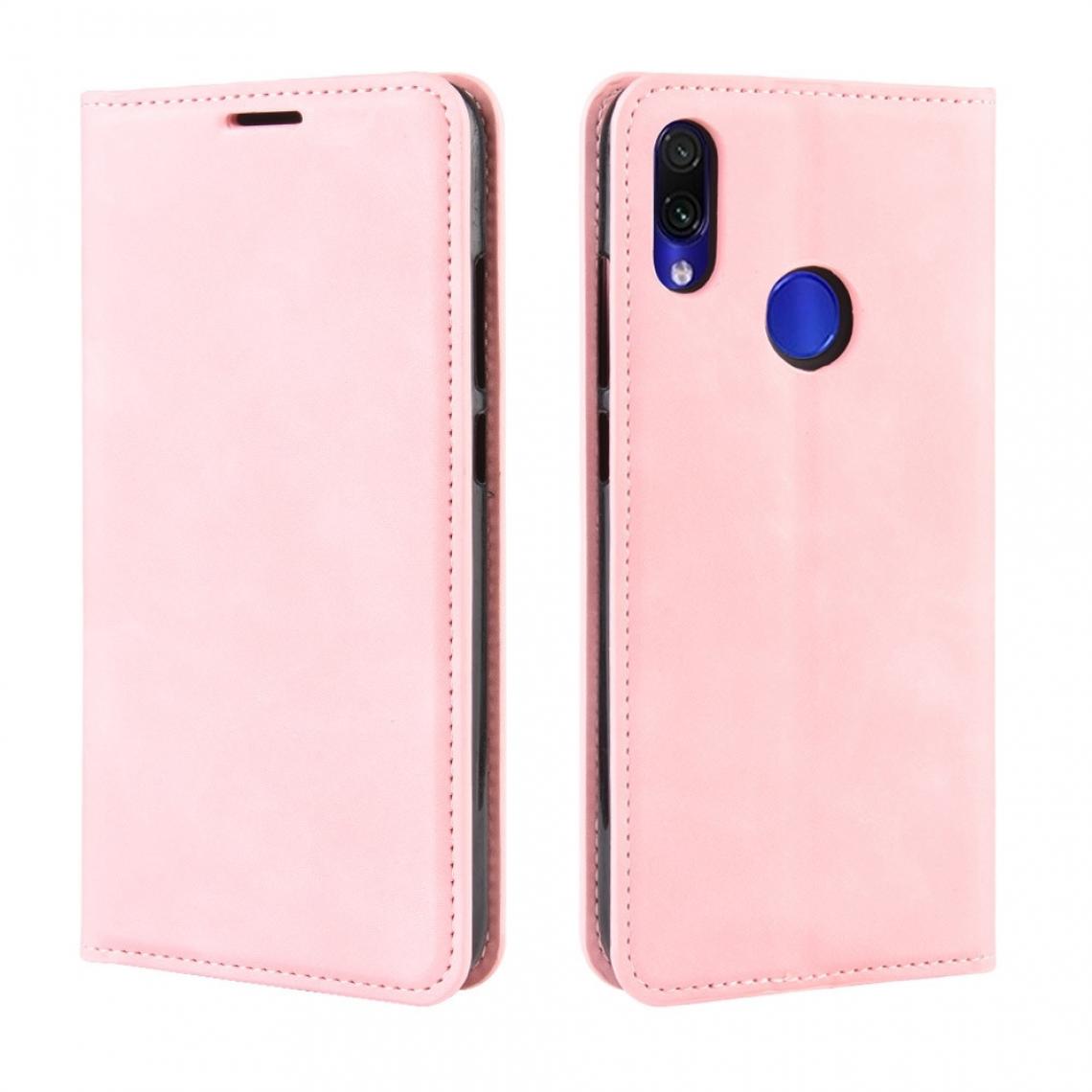 Wewoo - Housse Coque Étui en cuir à aspiration magnétique Business avec peau pour portefeuille et porte-carte Xiaomi Redmi Note 7 Pêche - Coque, étui smartphone