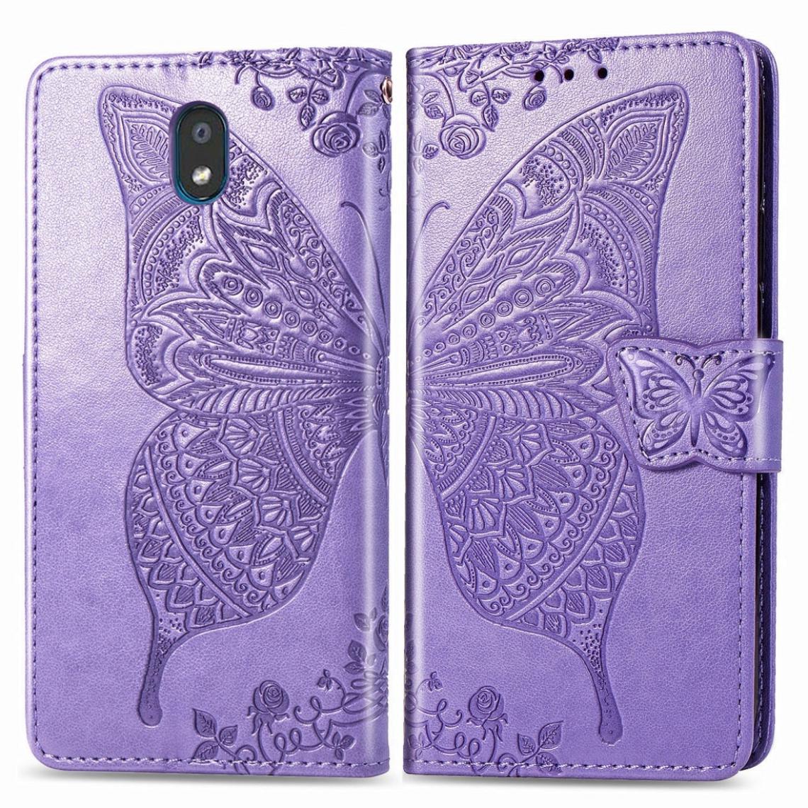Wewoo - Housse Coque Pour LG K30 2019 Papillon Love Flower Embossed Horizontal en cuir avec support lanière fente carte portefeuille violet clair - Coque, étui smartphone