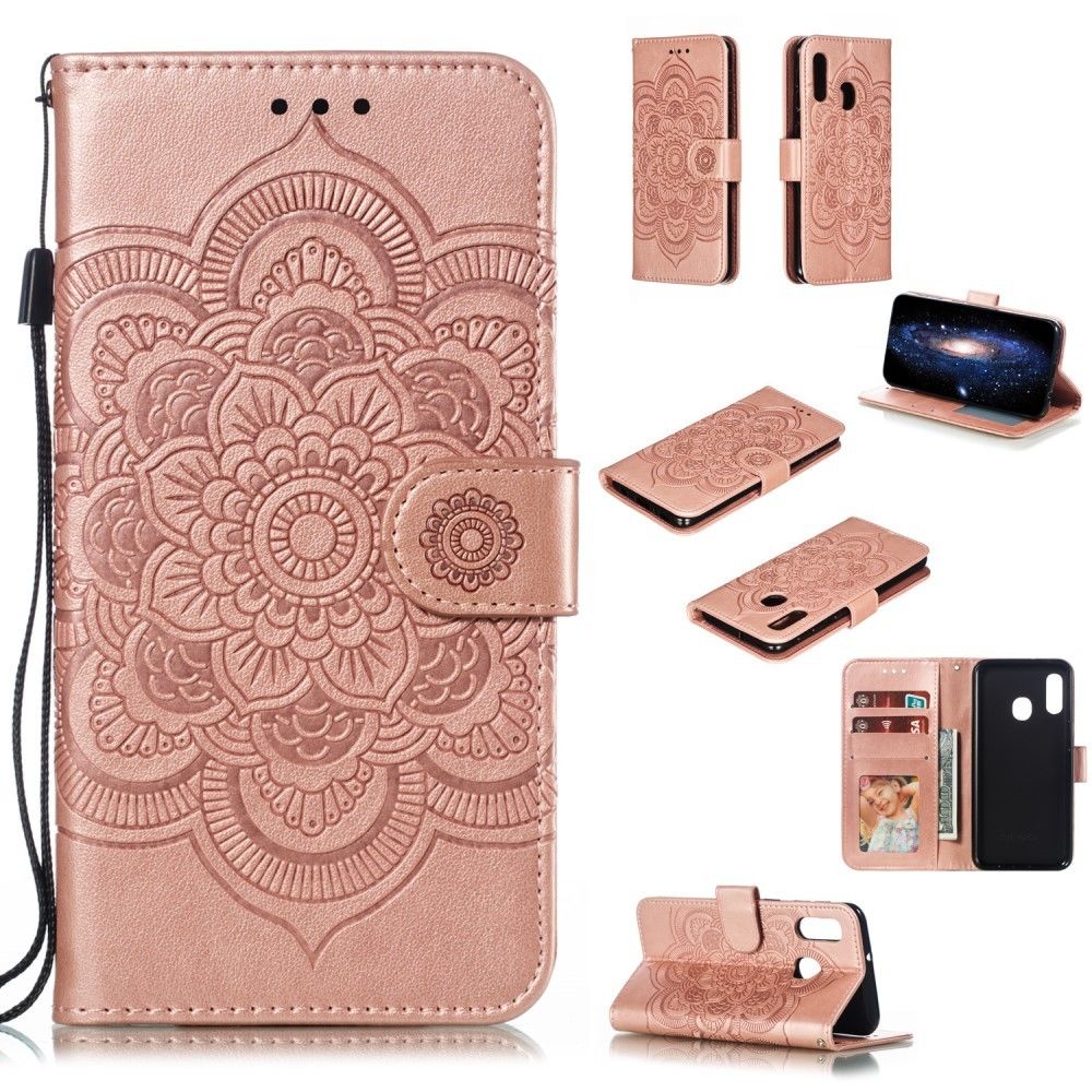 marque generique - Etui en PU fleurs de mandala avec support or rose pour votre Samsung Galaxy A20e - Coque, étui smartphone