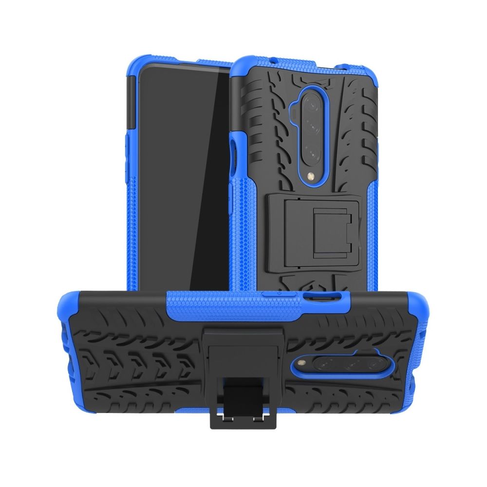 Wewoo - Coque Pour OnePlus 7T Pro Texture de pneu TPU antichoc + PC Housse de protection avec support bleu - Coque, étui smartphone