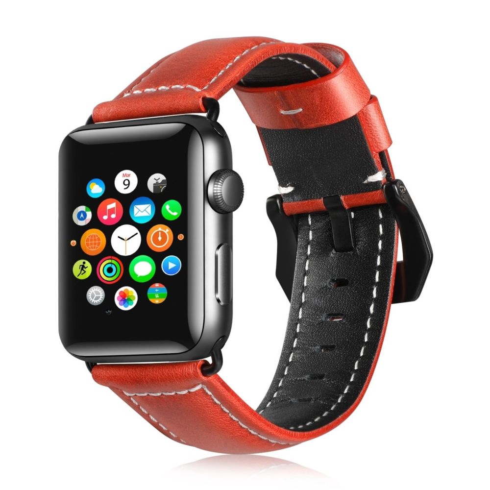 Wewoo - Convient à la montre pour Apple Watch 3/2/1 génération 42mm bracelet en cuir d'arbre universel rouge - Accessoires montres connectées