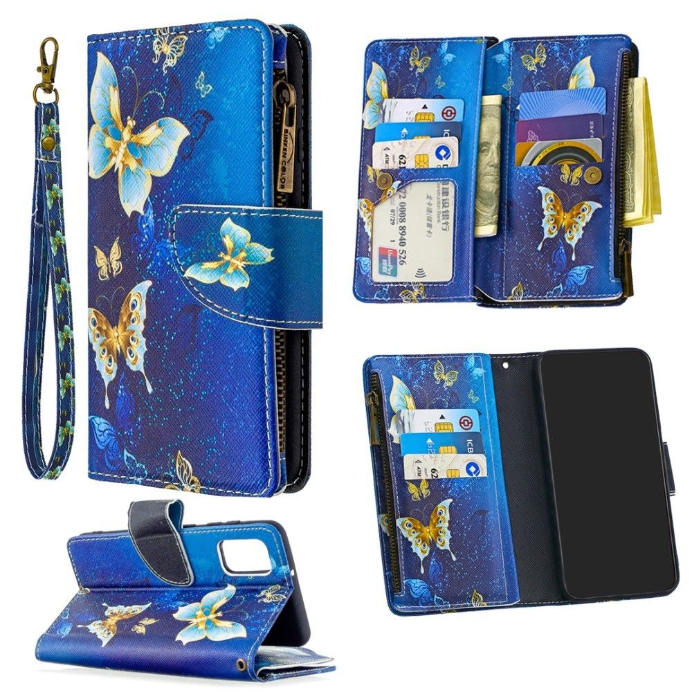Generic - Etui en PU poche zippée à motif imprimé avec 9 porte-cartes papillon cyan pour votre Samsung Galaxy A41 (Global Version) - Coque, étui smartphone
