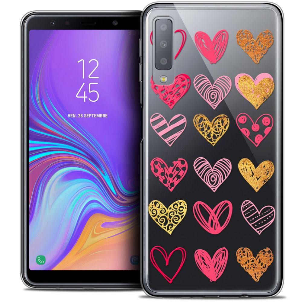 Caseink - Coque Housse Etui Pour Samsung Galaxy A7 (2018) A750 (6 ) [Crystal Gel HD Collection Sweetie Design Doodling Hearts - Souple - Ultra Fin - Imprimé en France] - Coque, étui smartphone