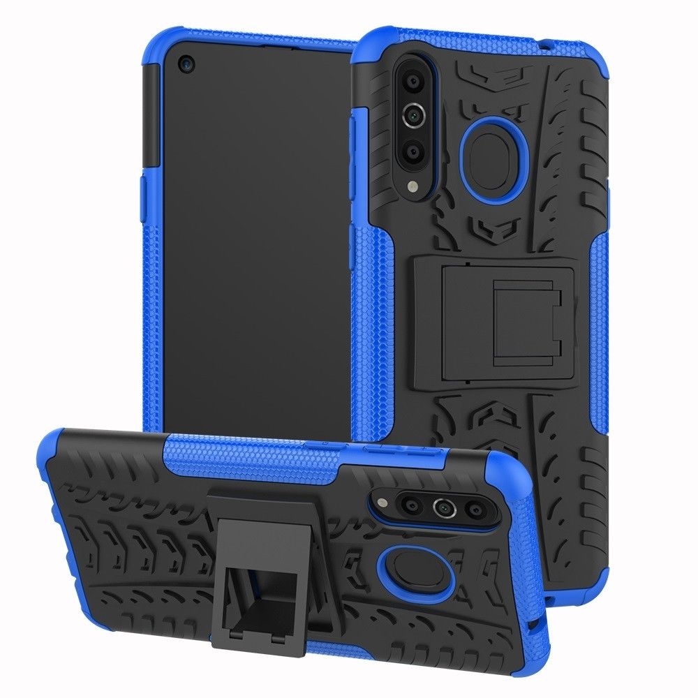 Wewoo - Coque Renforcée Pneu Texture TPU + PC antichoc pour Galaxy A8s avec support bleu - Coque, étui smartphone