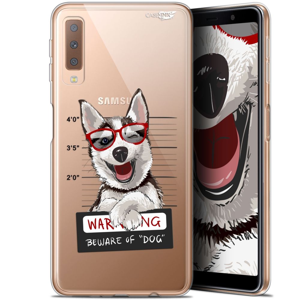 Caseink - Coque arrière Samsung Galaxy A7 2018 (A750) (6 ) Gel HD [ Nouvelle Collection - Souple - Antichoc - Imprimé en France] Beware The Husky Dog - Coque, étui smartphone