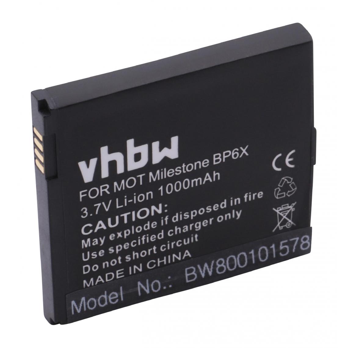 Vhbw - vhbw Batterie remplacement pour Motorola BP6X, SNN5843A, SNN5874A, SNN5898A pour smartphone (1000mAh, 3,7V, Li-ion) - Batterie téléphone