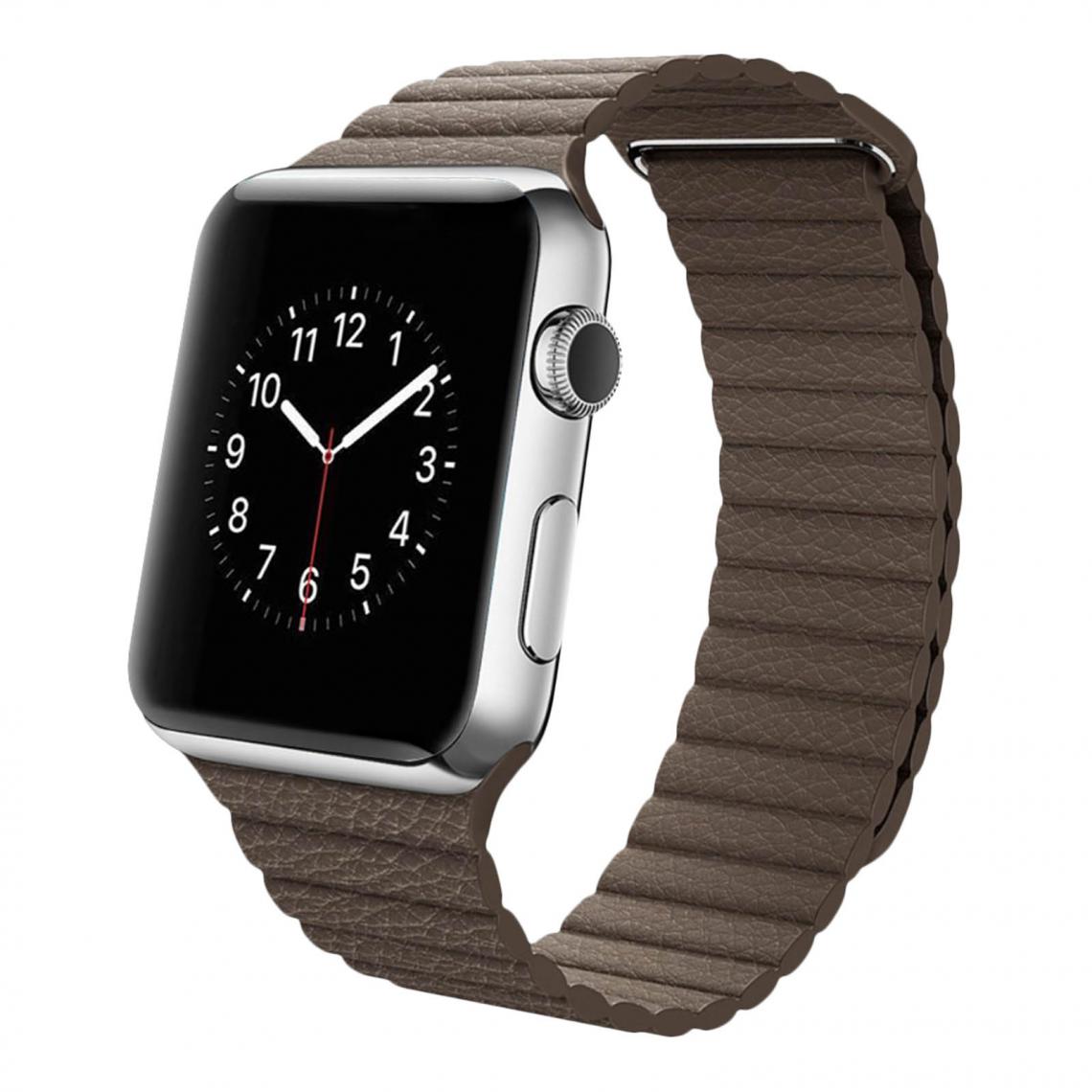 Avizar - Bracelet Apple Watch 42 et 44 mm en Cuir matelassé et Magnétique - Marron taupe - Accessoires Apple Watch