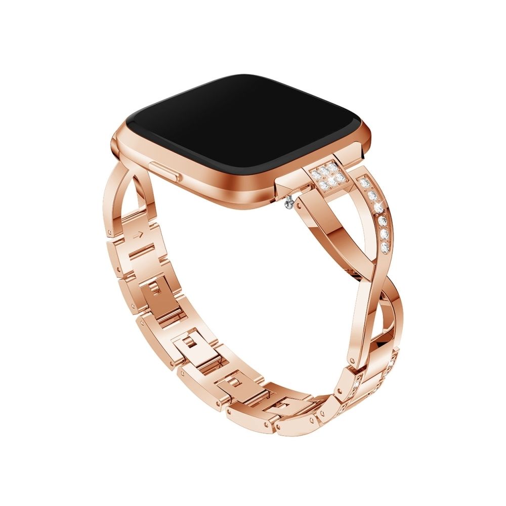 Wewoo - Bracelet pour montre connectée en acier inoxydable massif serti de diamants de Fitbit Versa Lite or rose - Bracelet connecté