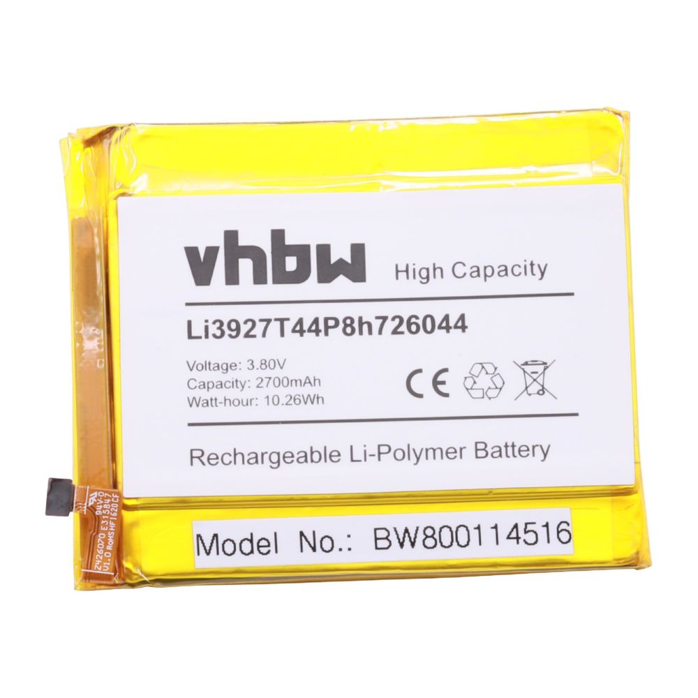 Vhbw - vhbw Li-Polymère batterie 2700mAh (3.85V) pour téléphone portable mobil smartphone comme ZTE Li3927T44P8h726044 - Batterie téléphone